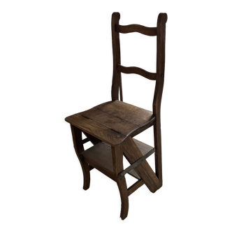 Ancienne chaise escabeau de bibliotheque en bois