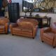 Ensemble 2 fauteuils club en simili cuir camel 1980’s
