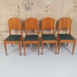 Lot de 4 chaises vintage bois dossier pétales bois assise vinyle vert