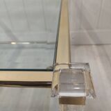 Table basse laiton, verre biseauté et altuglas