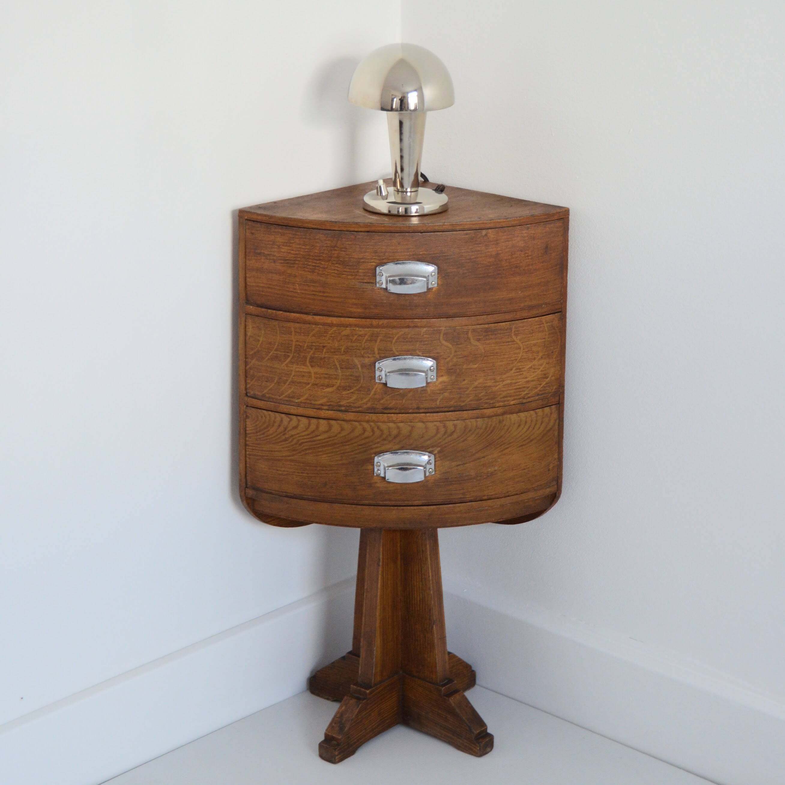 Vintage 1930s Art Deco Corner Bedside Table / Side Table