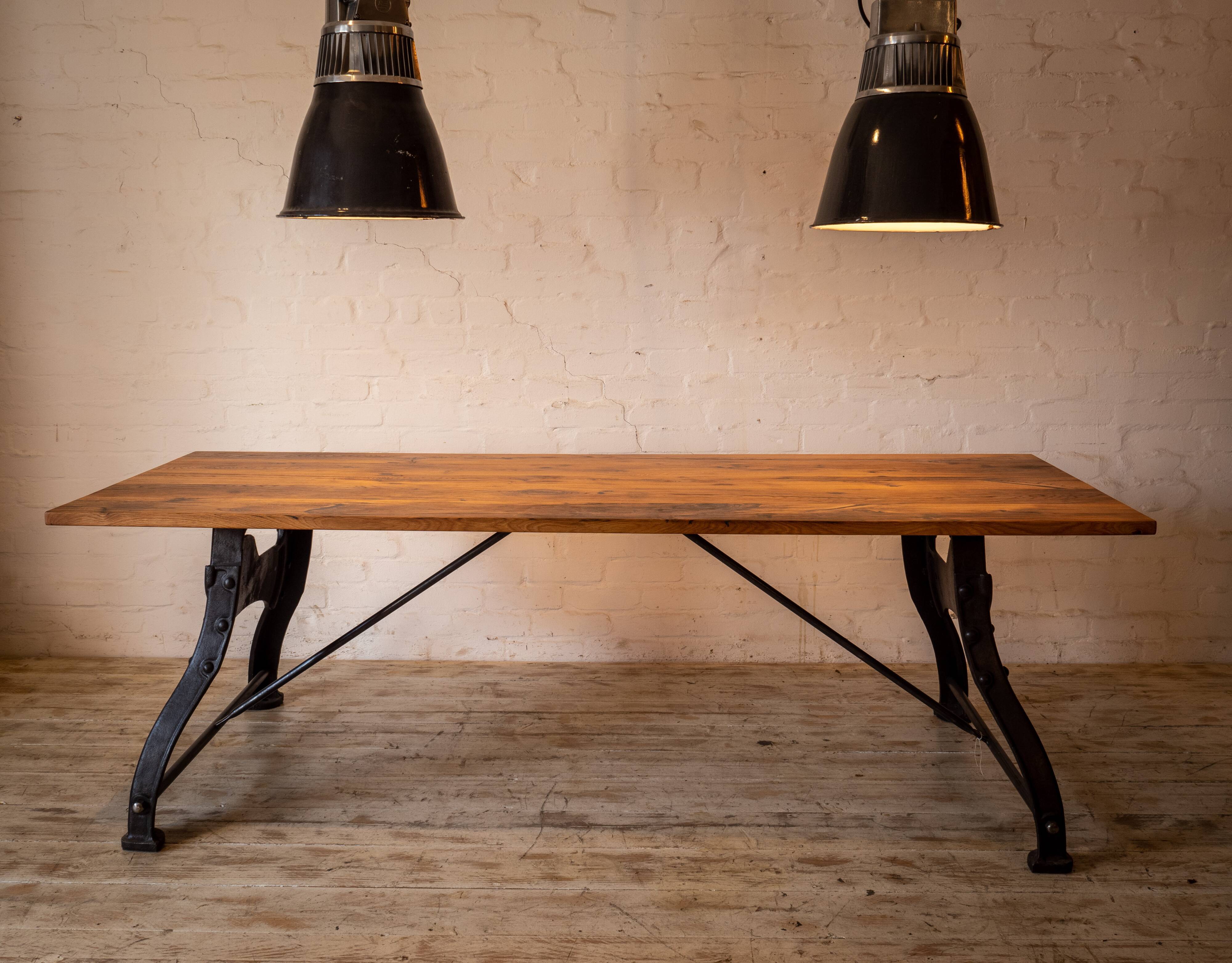 Bamford table oak-reclaimed wood cast iron