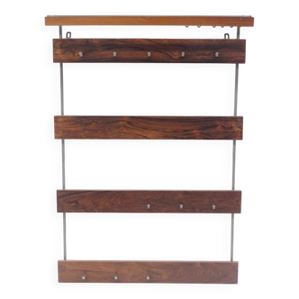 Large vintage rosewood coat rack with hooks made in the 60s