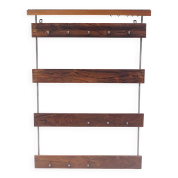 Grand porte-manteau vintage en palissandre avec crochets fabriqué dans les années 60