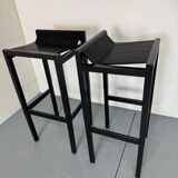 2 tabourets de bar modernistes en bois noir et acier par Ruud Jan Kokke, années 1980