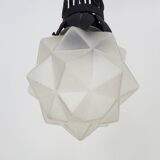 Chandelier, Art Deco suspension in wrought iron and star globe in glass paste.