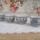 Set of 4 Japanese tea cups without handle pale blue and pink décor