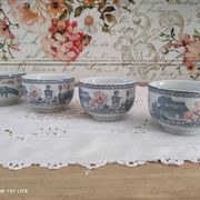 Set of 4 Japanese tea cups without handle pale blue and pink décor