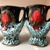 Old coquetiers signed Vallauris Turquoise and Red