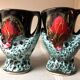 Old coquetiers signed Vallauris Turquoise and Red