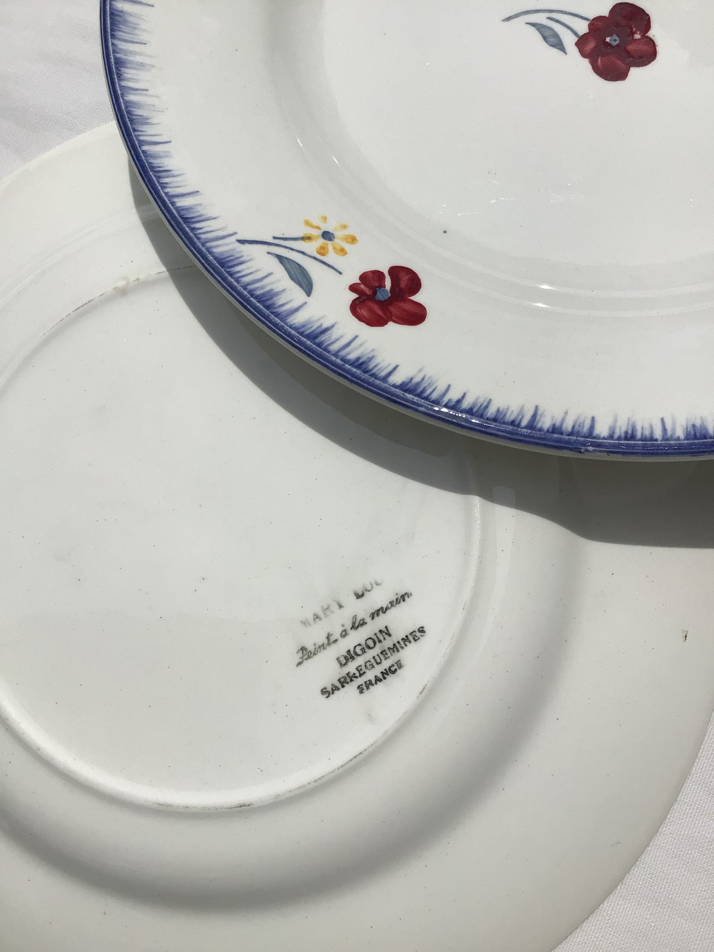 7 blue edge flat plates Mary Lou Digoin