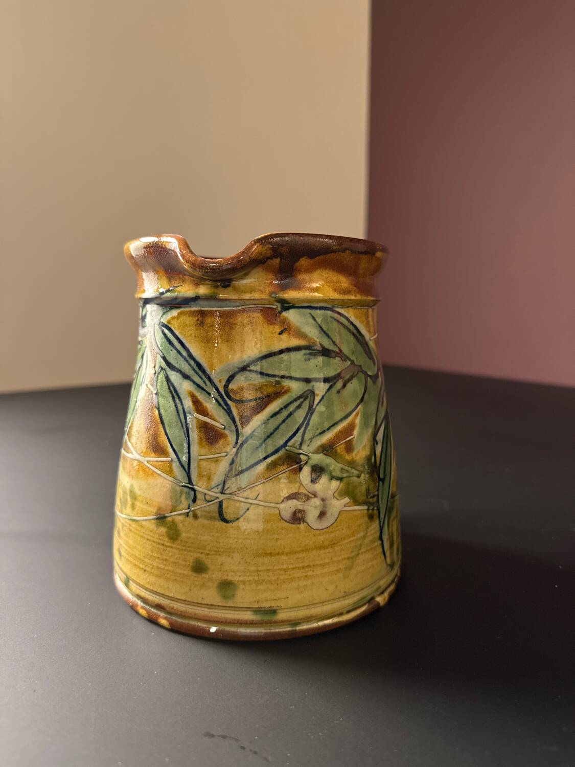 Provençal pitcher in ceramic signed Galtié – olive leaf decoration