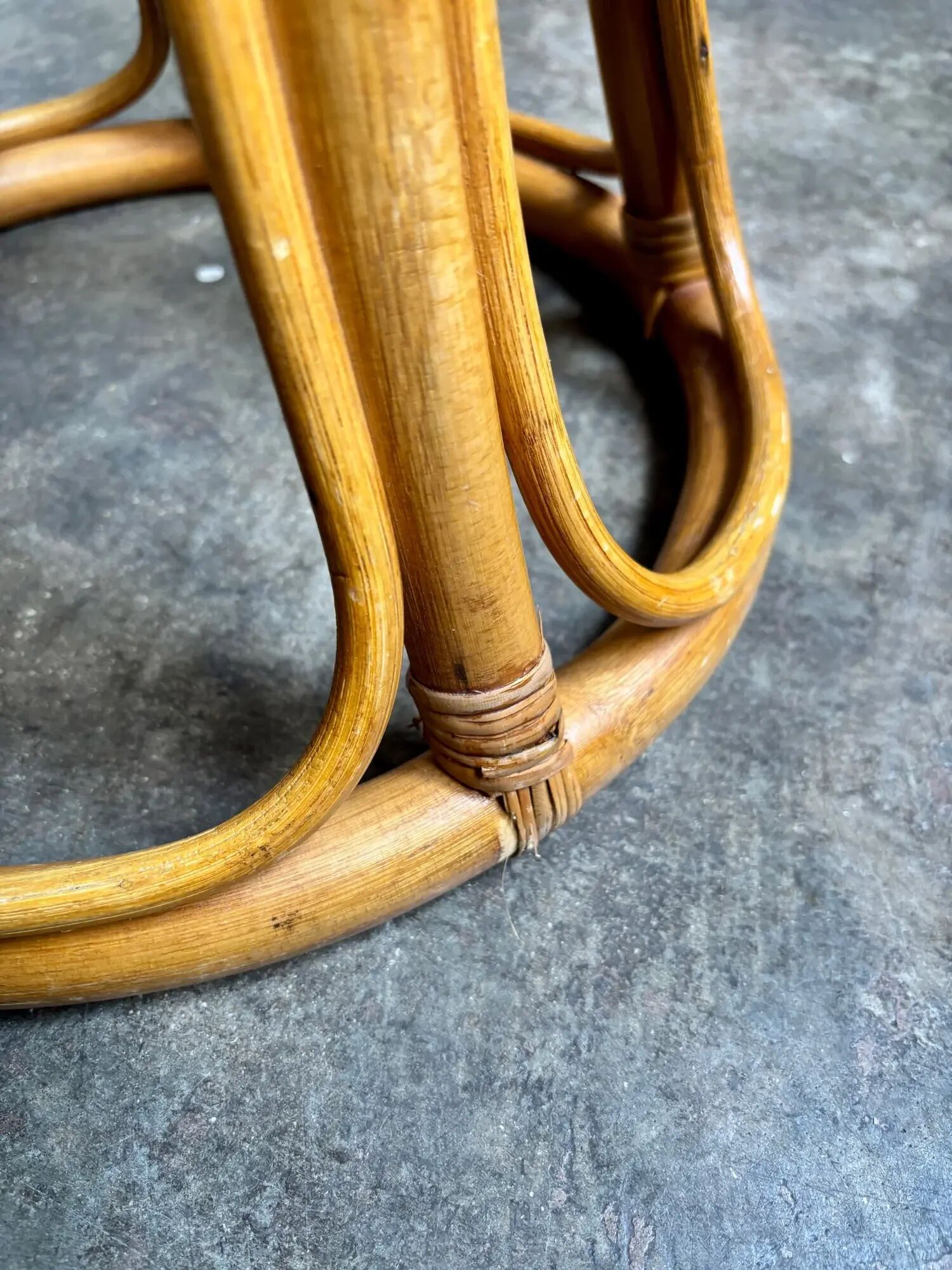 Stool, side table in rattan and caning