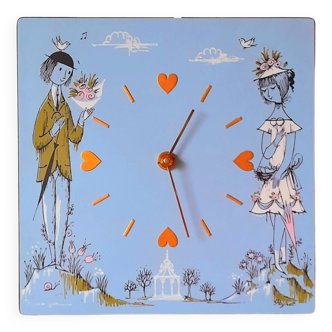 Horloge en formica Odo "amoureux de Peynet "60s