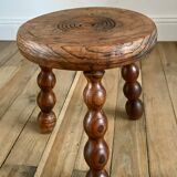 Low wooden stool turned solid 70s