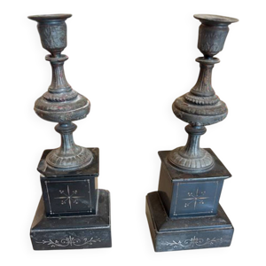 Paire de Bougeoirs Anciens - marbre style