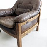 Ensemble brutaliste de canapé et chaise longue en cuir par Hain & Thome 1970