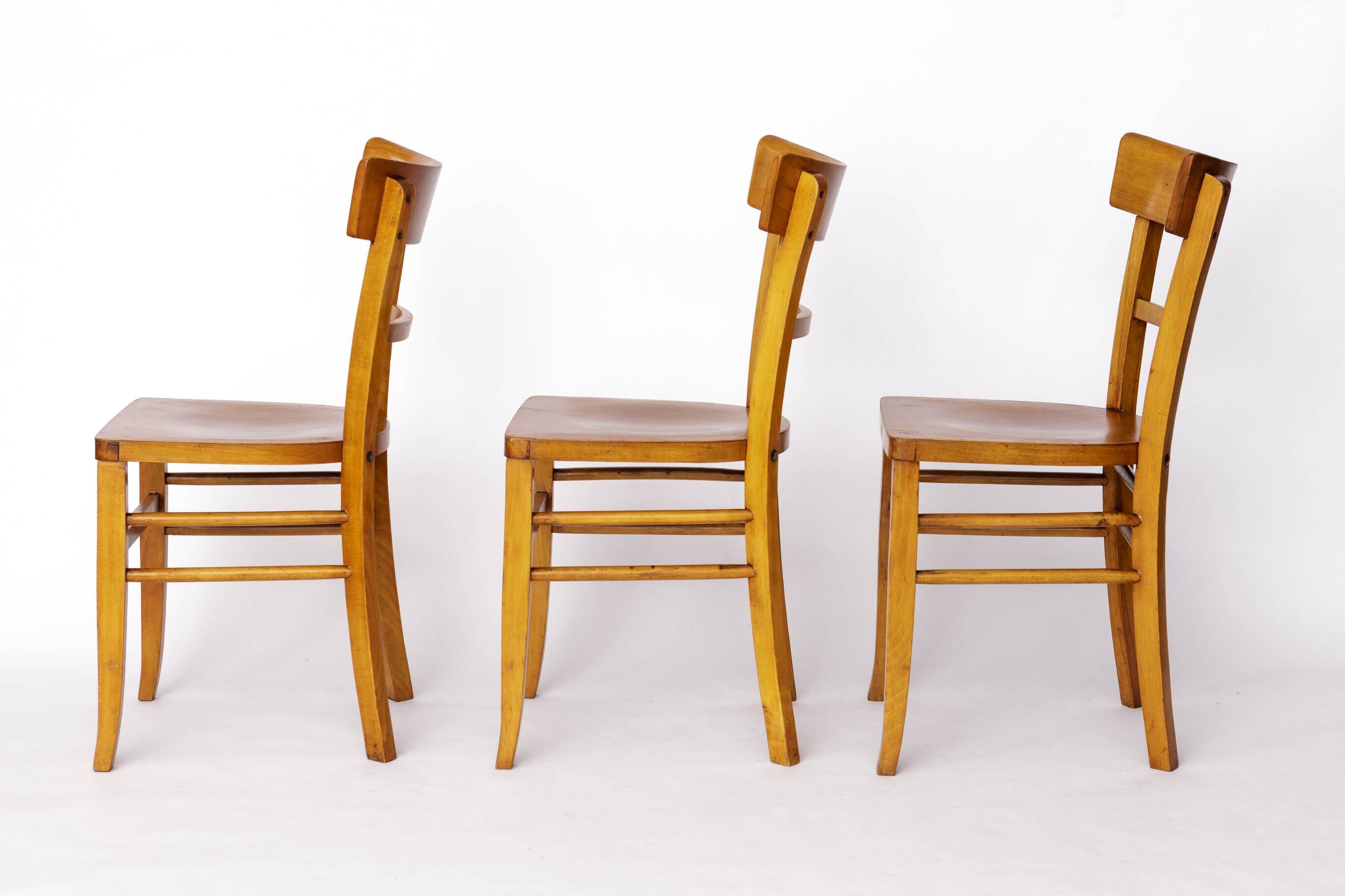 Set of 3 Vintage Frankfurter Chairs, 1970s Mid-Century Beech Dining Chairs,