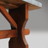 Rustic Art Deco Wooden Bench with Blue Top, France, 1930s