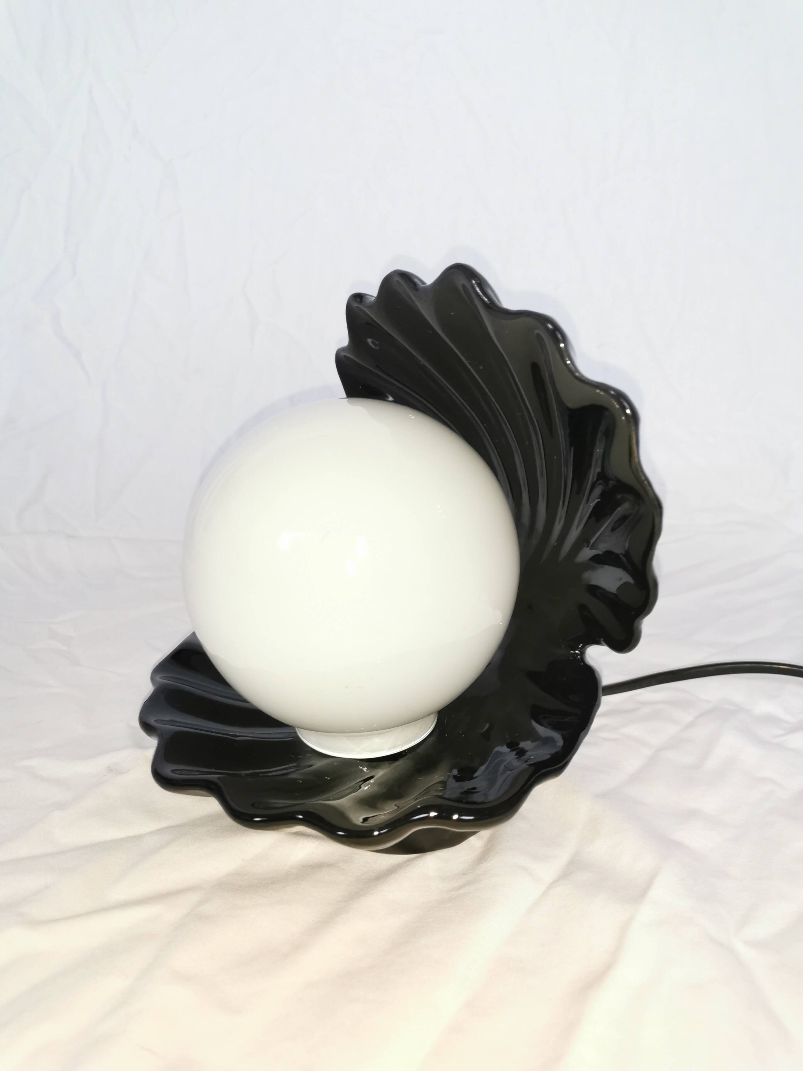 Ceramic shell lamp with opaline pearl, Saint-Jacques, France, 1980