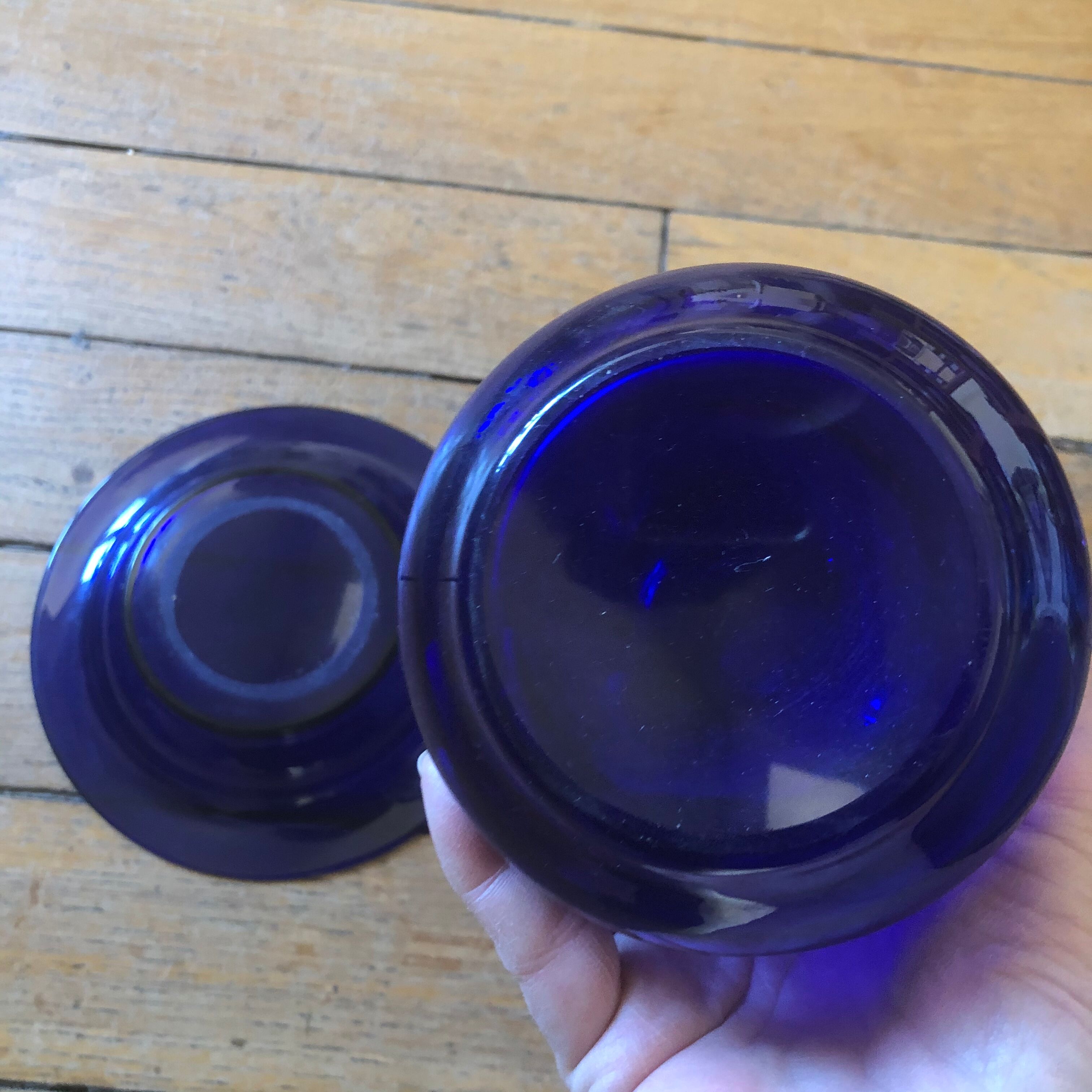 Night carafe and its blue glass saucer