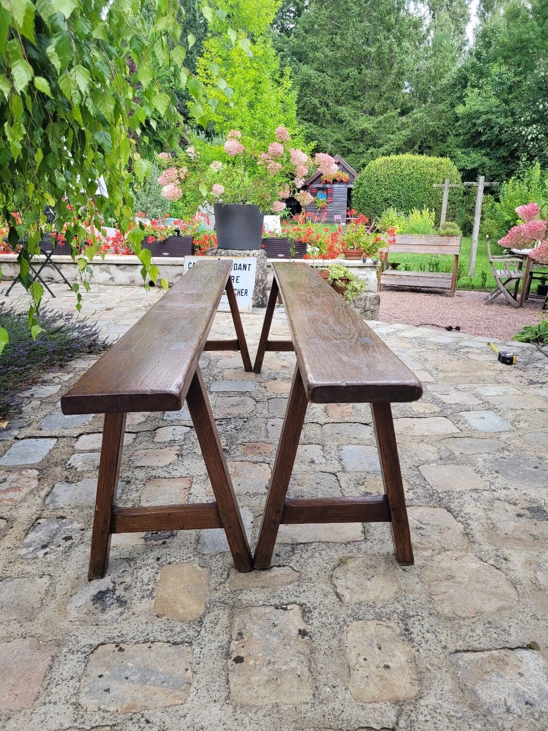 Pair of solid oak benches
