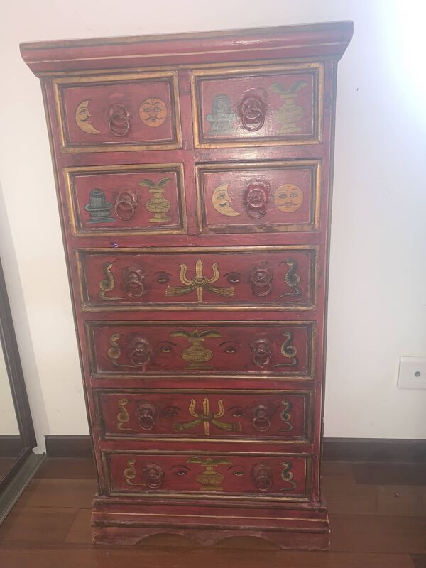 Petit Meuble indien ancien peint à la main – semainier / chiffonnier à 10 t