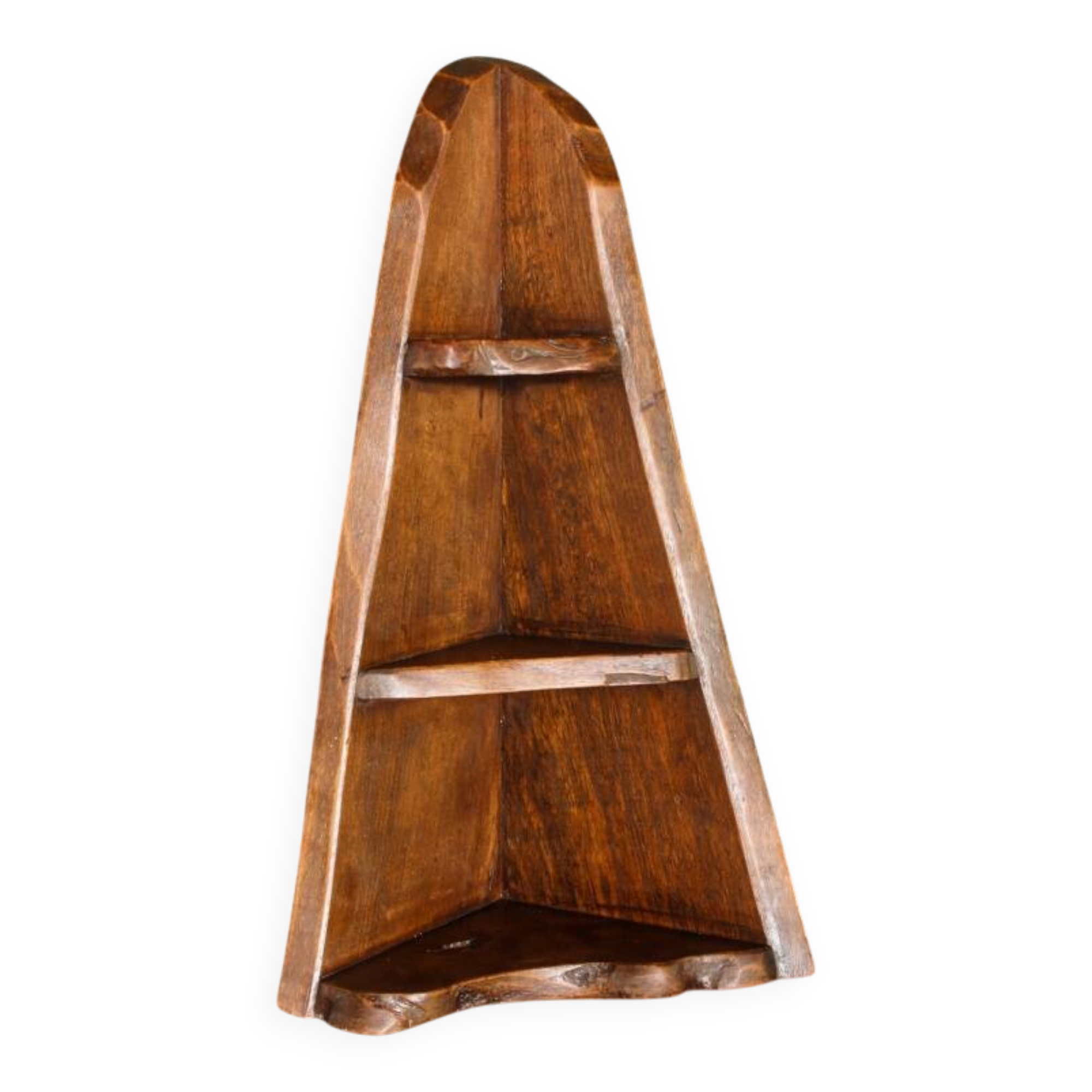 Small brutalist corner shelf in solid oak.