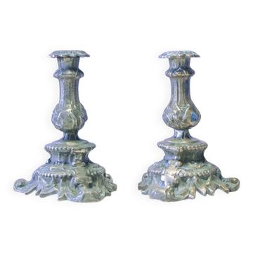 Set of 2 brutalist gothic candlesticks