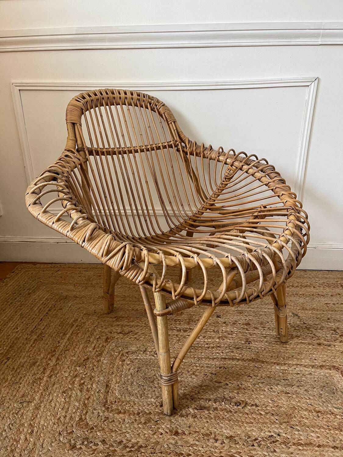 Fauteuil en rotin vintage