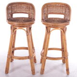 Vintage Rattan Swivel Bar Stool Set, 1950s