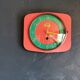 Vintage formica clock silent wall pendulum "FFR Morbier red green"