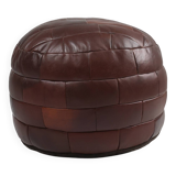 Pouf ottoman en cuir patchwork français vintage, années 1960