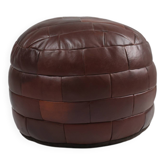 Pouf ottoman en cuir patchwork français vintage, années 1960