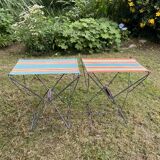 Vintage camping folding stool, striped canvas