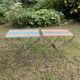 Tabouret pliant camping vintage , toile rayée