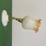 Vintage tulip wall light in white and amber glass