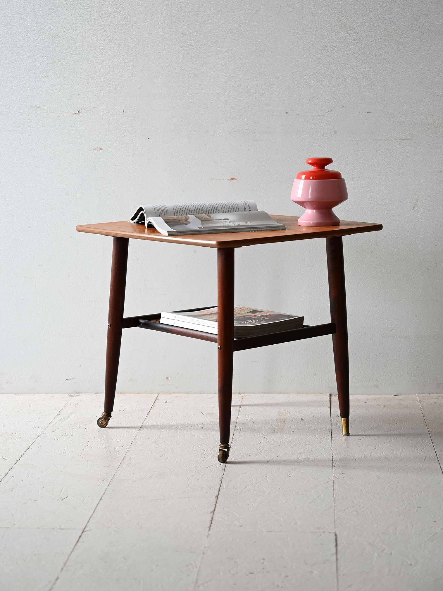1960s Scandinavian coffee table with Vienna straw shelf