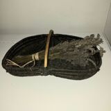 Panier plat en osier et cordage noir
