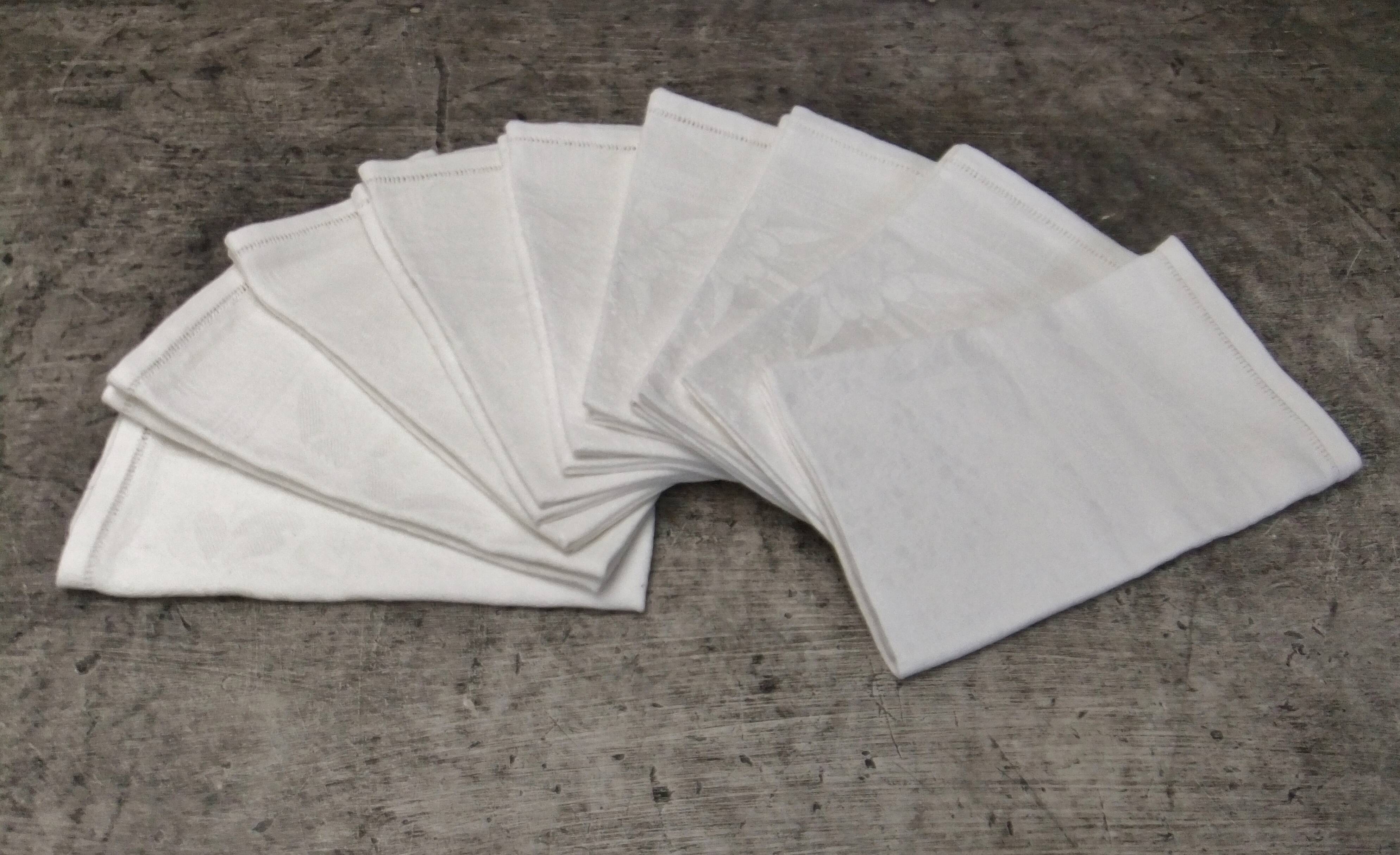 Old damask napkins with flower decoration set of 9