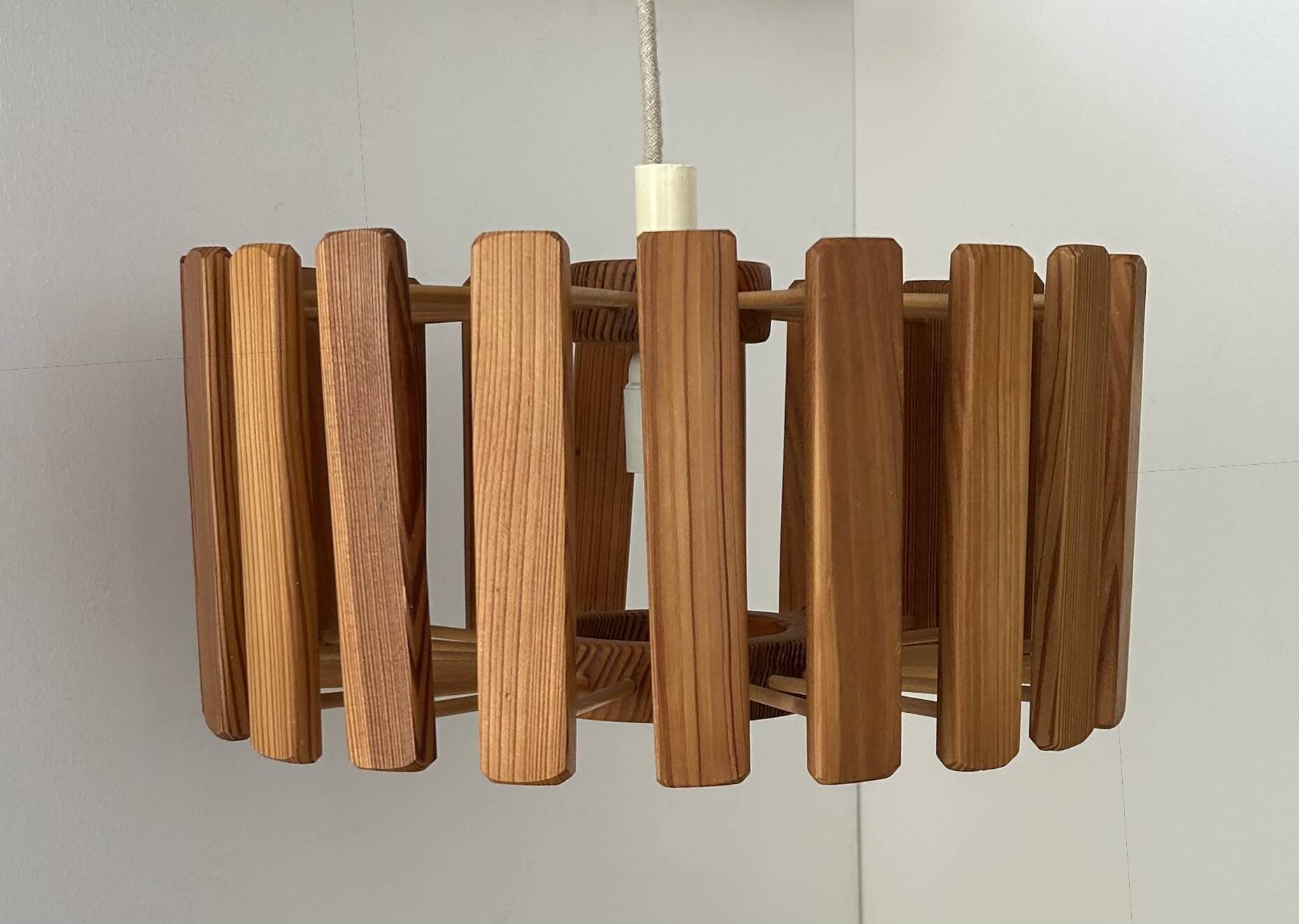 Vintage pine pendant light, Sweden 1970.