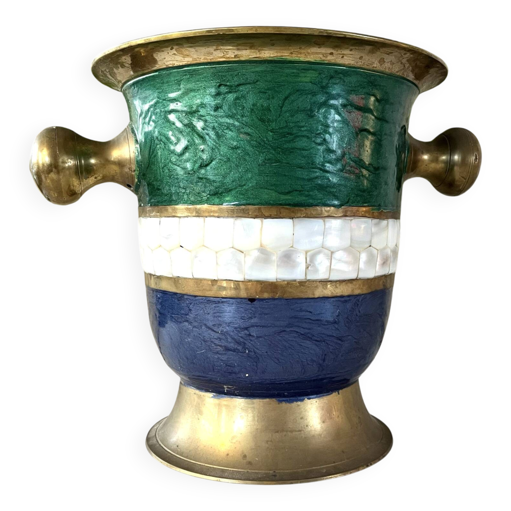 French Cloisonne cooler, Vintage Shell Inlay Barware Enamel Ice Bucket