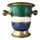 Seau à glace en cloisonné français, barware vintage en incrustation de coquillage émaillé.