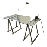 Desk / table on trestles chrome and glass 1970
