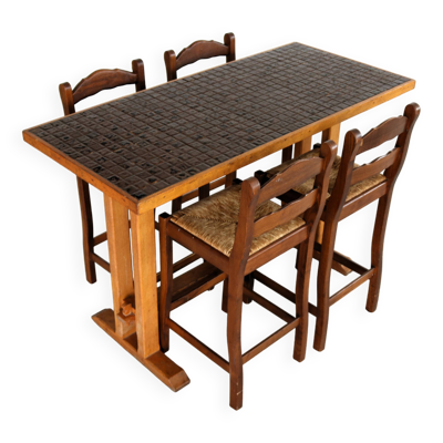 Table de bar vintage avec chaises   table à manger   tabourets de bar   années 1950