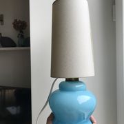 Lamp with blue opaline feet and textured conical lampshade 60s-70s