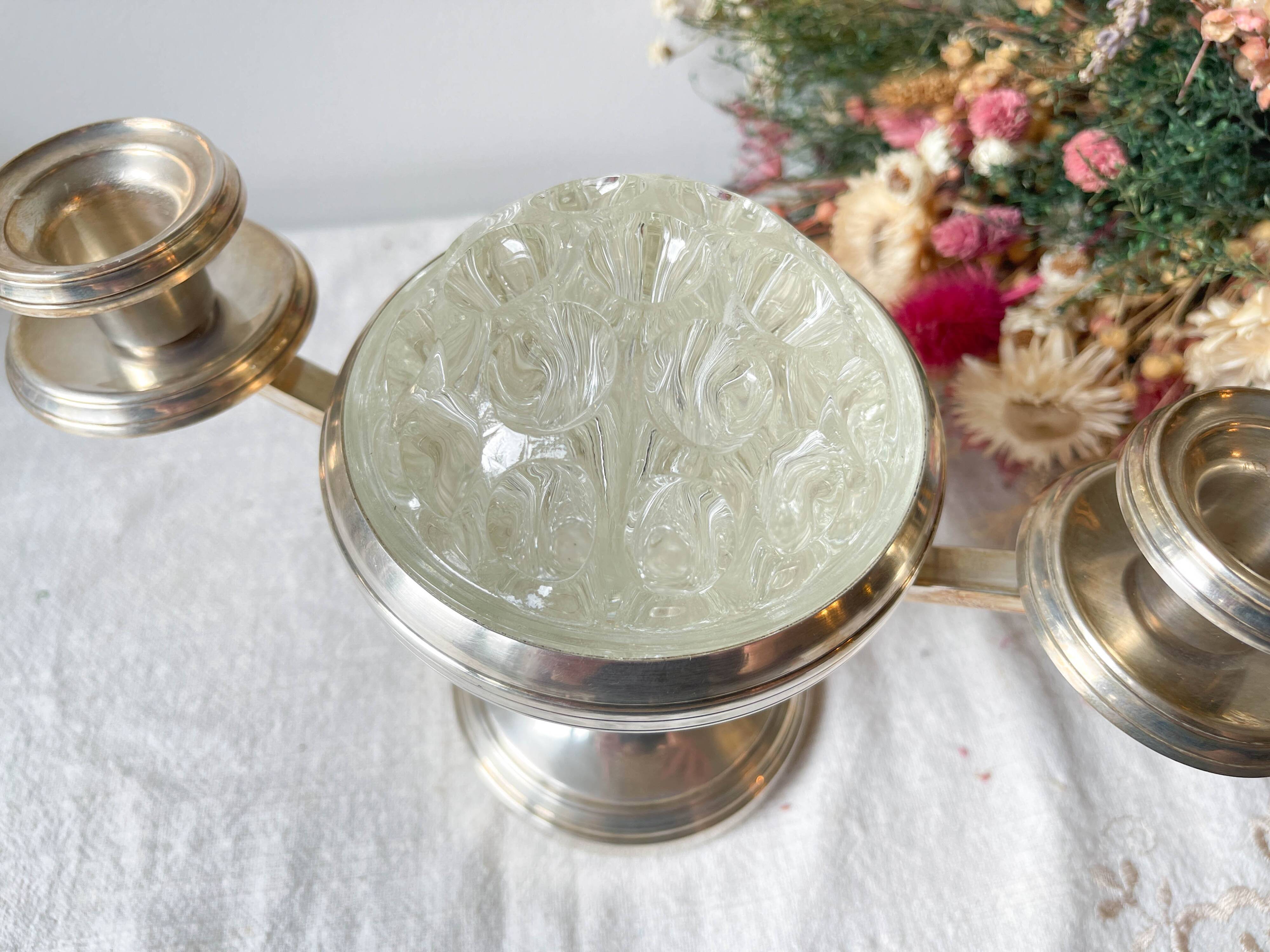 Candlestick spikes flowers silver metal goldsmith from France