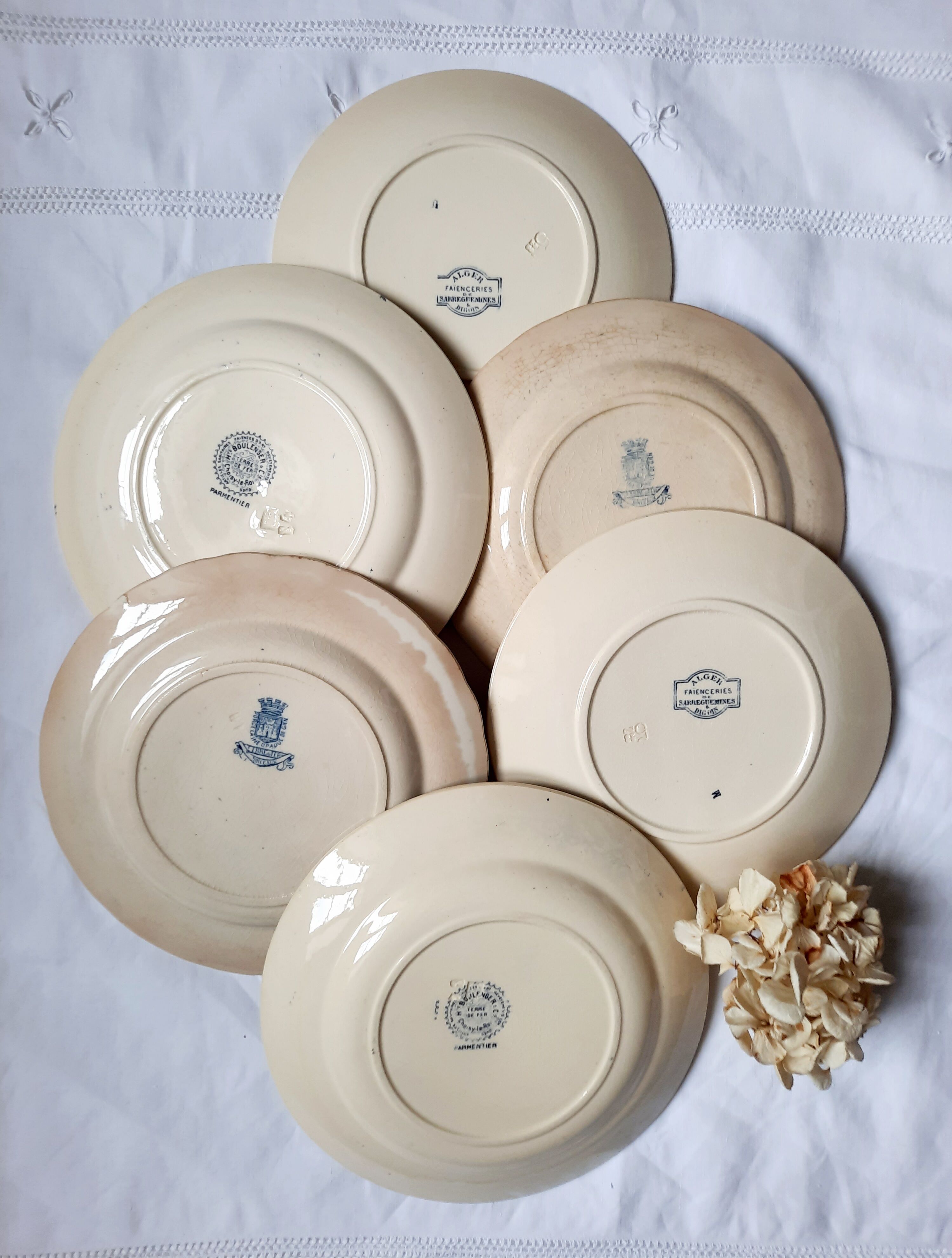 Antique dessert plates mismatched iron earth