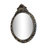 Ancien miroir ovale patiné noir et doré style louis xv