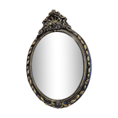 Ancien miroir ovale patiné noir et doré style louis xv